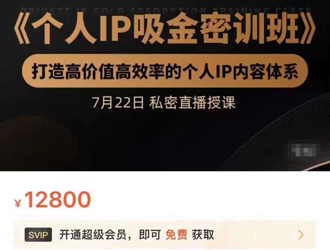 个人IP吸金密训班，打造高价值高效率的个人IP内容体系（价值12800元）-创业资源网