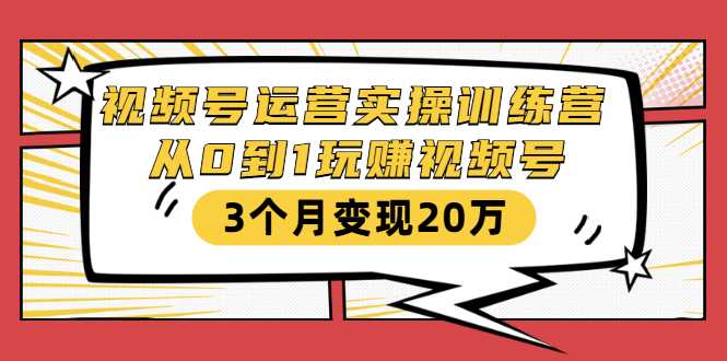 视频号运营实操训练营：从0到1玩赚视频号，3个月变现20万-创业资源网