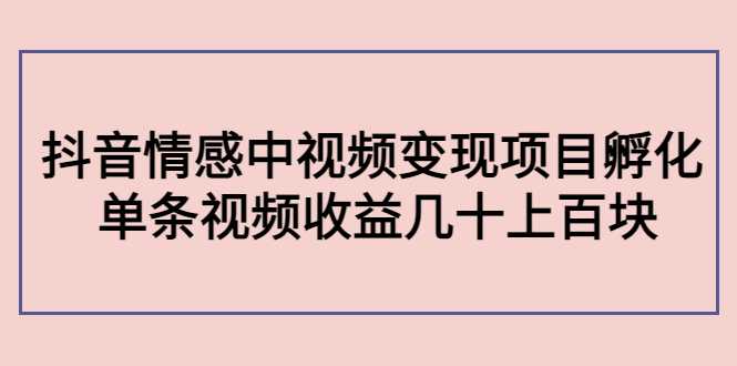 副业孵化营第5期：抖音情感中视频变现项目孵化 单条视频收益几十上百-创业资源网