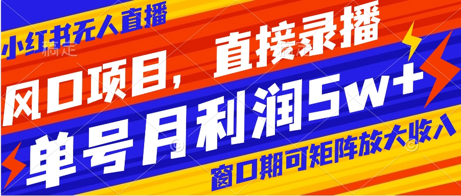 风口项目，小红书无人直播带货，直接录播，可矩阵，月入5w+-暖阳网-优质付费教程和创业项目大全-创业资源网