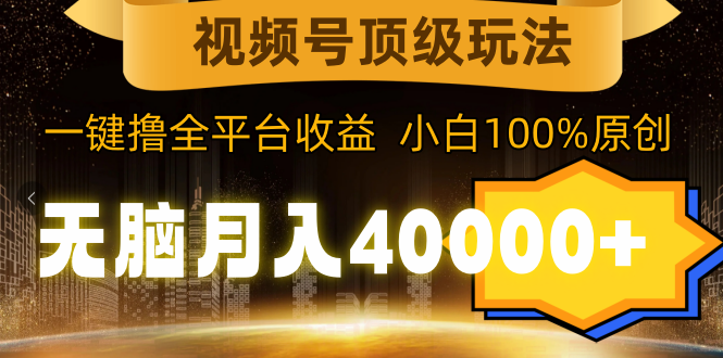 视频号顶级玩法，无脑月入40000+，一键撸全平台收益，纯小白也能100%原创-创业资源网