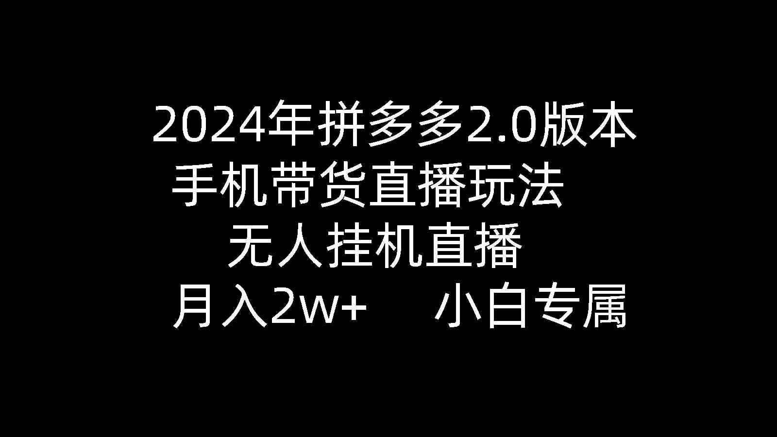 2024年拼多多2.0版本，手机带货直播玩法，无人挂机直播， 月入2w+， 小…-创业资源网