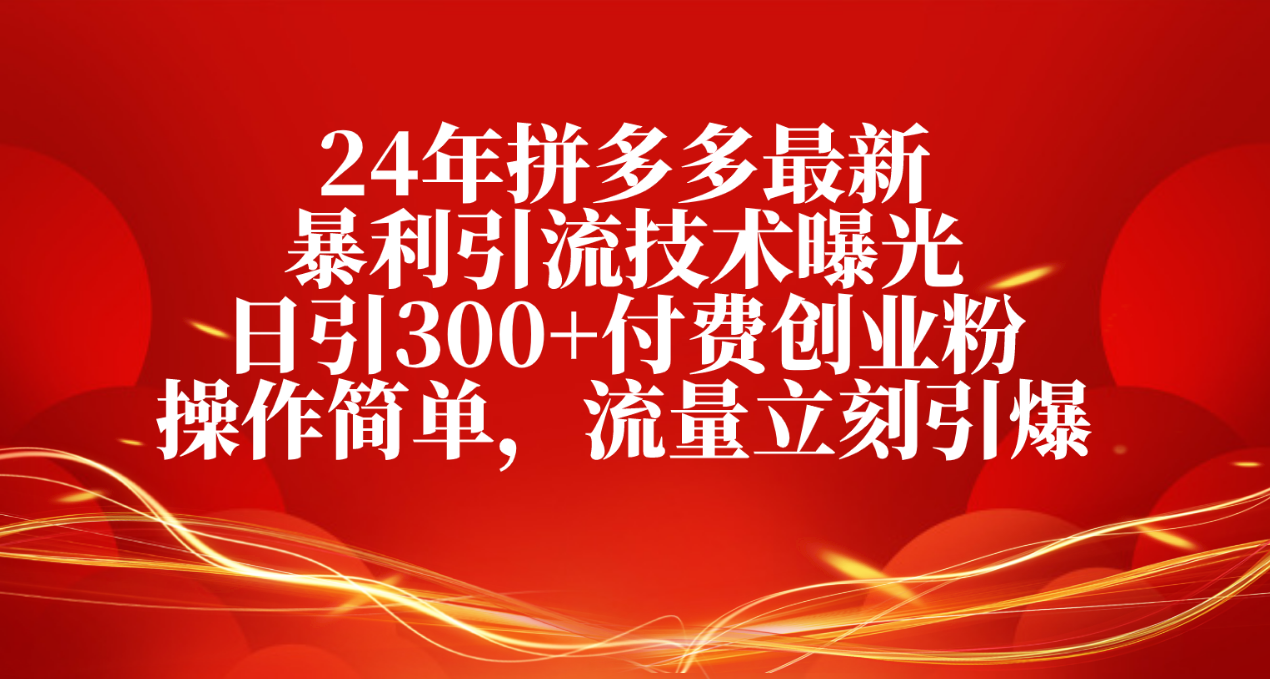 24年拼多多最新爆利引流技术曝出，日引300 付钱自主创业粉，使用方便，总流量…-创业资源网