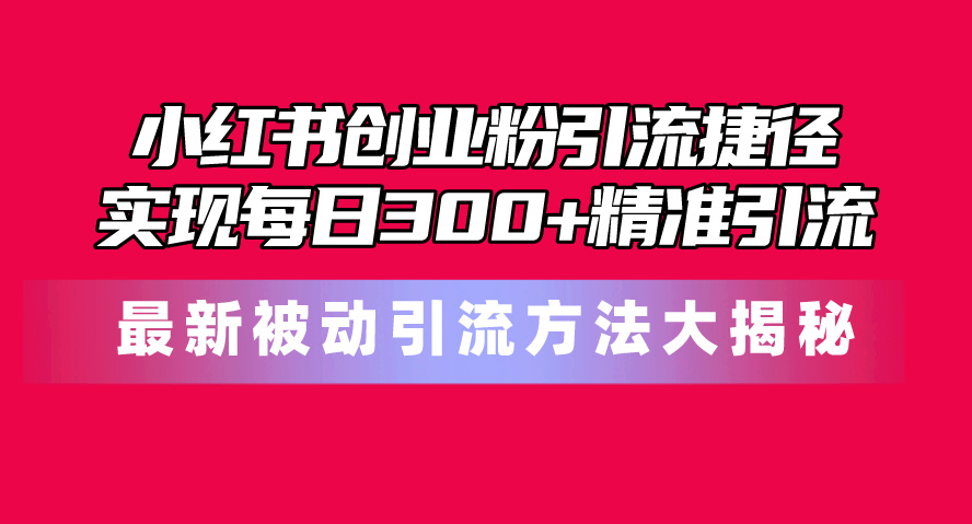 小红书的自主创业粉引流方法近道！全新被动引流方式大曝光，完成每日300 精准引流方法-创业资源网