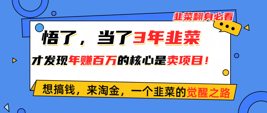 悟了，当了3年韭菜，才发现网赚圈年赚100万的核心是卖项目，含泪分享！-创业资源网