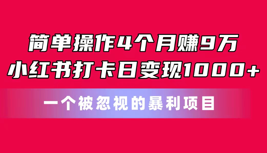 易操作4个月赚9万！小红书的打卡签到日转现1000 ！一个被忽略的暴力新项目-创业资源网