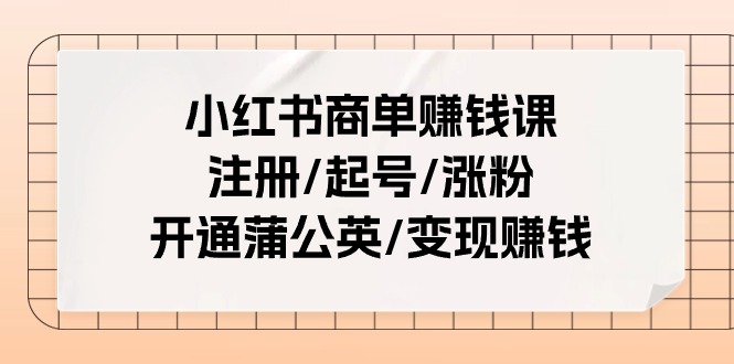 小红书商单赚钱课：注册/起号/涨粉/开通蒲公英/变现赚钱-创业资源网