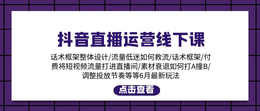 抖音直播运营线下课：话术框架/付费流量直播间/素材A撞B/等6月新玩法-创业资源网