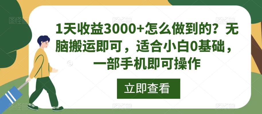 1天收益3000+怎么做到的？无脑搬运即可，适合小白0基础，一部手机即可操作-创业资源网