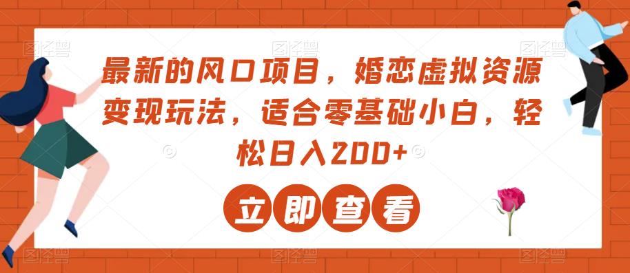 最新蓝海项目，婚恋交友虚似资源变现游戏玩法，适宜零基础新手，轻轻松松日入200-创业资源网