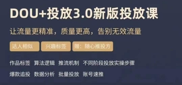 dou 豌豆推广实操课3.0新版本，让流量更准确，质量更高，道别无效流量-暖阳网-优质付费教程和创业项目大全-创业资源网