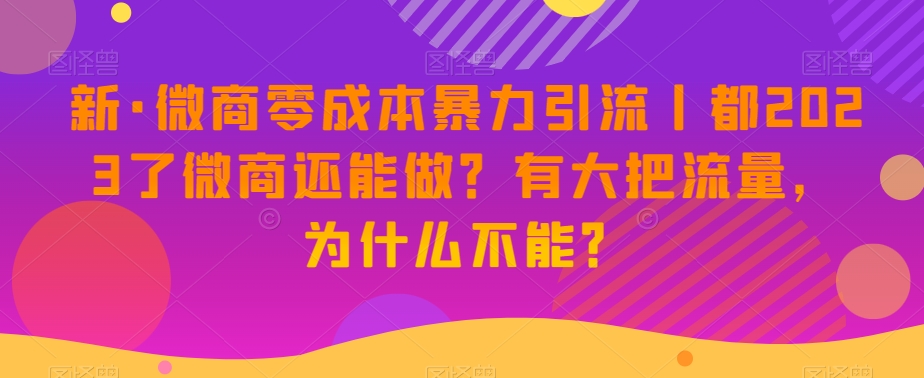 新·微商代理零成本暴力行为引流方法丨都2023了微商代理还可以做？有很大把流量，为什么不可以？-暖阳网-优质付费教程和创业项目大全-创业资源网