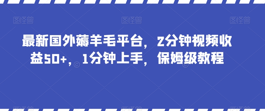 最新国外薅羊毛平台，2分钟视频收益50+，1分钟上手，保姆级教程【揭秘】-创业资源网