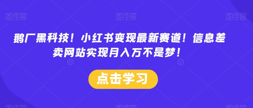 鹅厂黑科技！小红书变现最新赛道！信息差卖网站实现月入万不是梦！-创业资源网