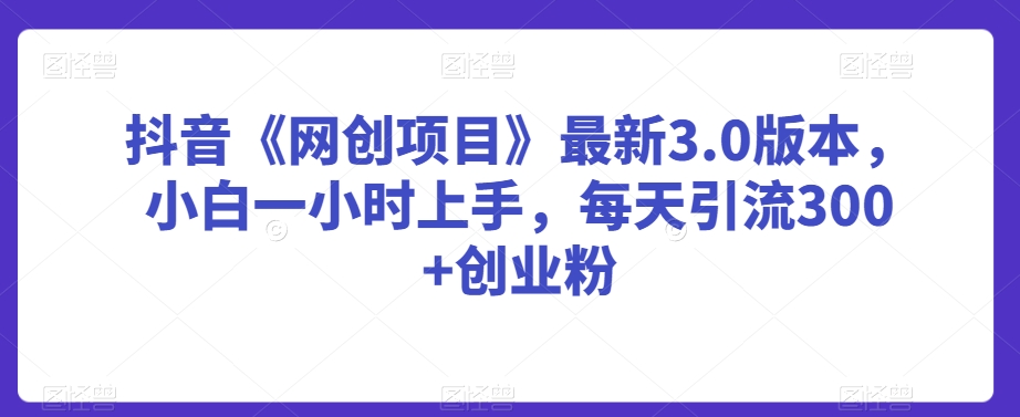 抖音《网创项目》最新3.0版本，小白一小时上手，每天引流300+创业粉【揭秘】-创业资源网