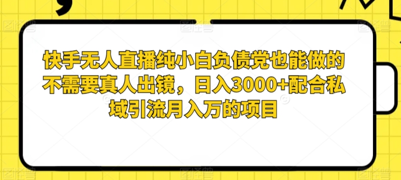 快手无人直播纯小白负债党也能做的不需要真人出镜，日入3000+配合私域引流月入万的项目-创业资源网