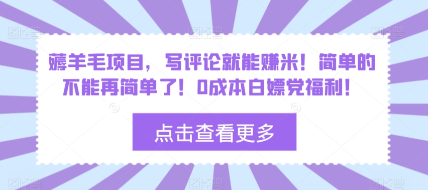 薅羊毛项目，写评论就能赚米！简单的不能再简单了！0成本白嫖党福利！-创业资源网