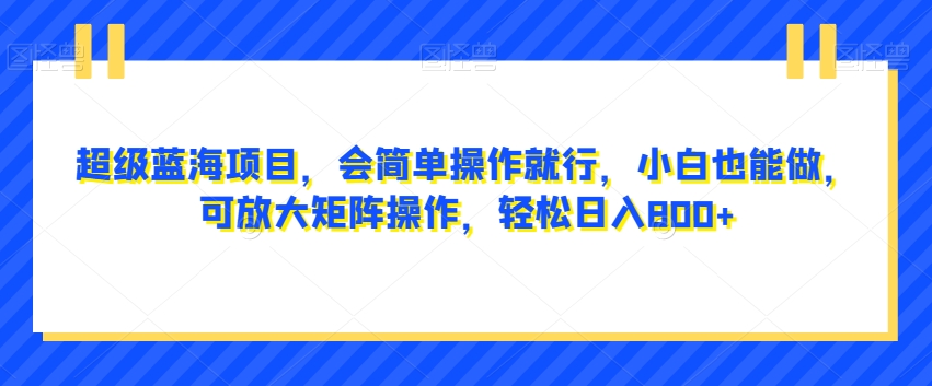 超级蓝海项目，会简单操作就行，小白也能做，可放大矩阵操作，轻松日入800+，-暖阳网-优质付费教程和创业项目大全-创业资源网