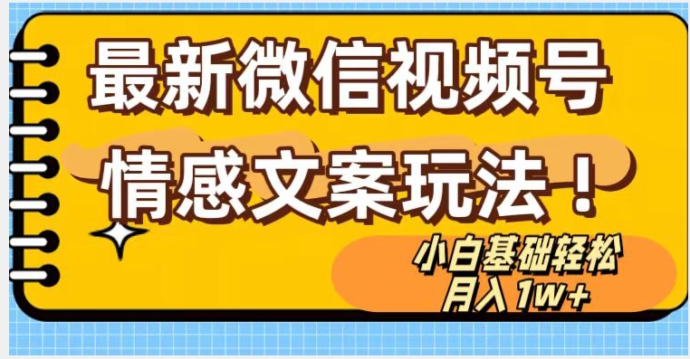 视频号情感文案全新游戏玩法，新手轻轻松松月入1万 没脑子运送【揭密】-创业资源网