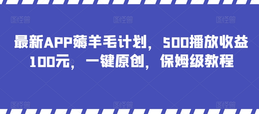 全新APP撸羊毛方案，500播放视频盈利100元，一键原创设计，家庭保姆级实例教程-创业资源网