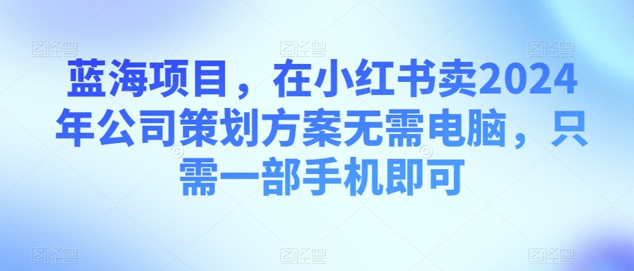 蓝海项目，在小红书卖2024年公司策划方案无需电脑，只需一部手机即可-创业资源网