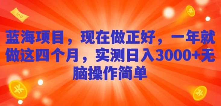 蓝海项目，现在做正好，一年就做这4个月，实测日入3000+，无脑简单操作-创业资源网