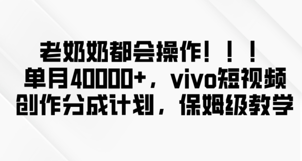老奶奶都会操作，新平台无脑操作，单月40000+，vivo短视频创作分成计划【揭秘】-创业资源网
