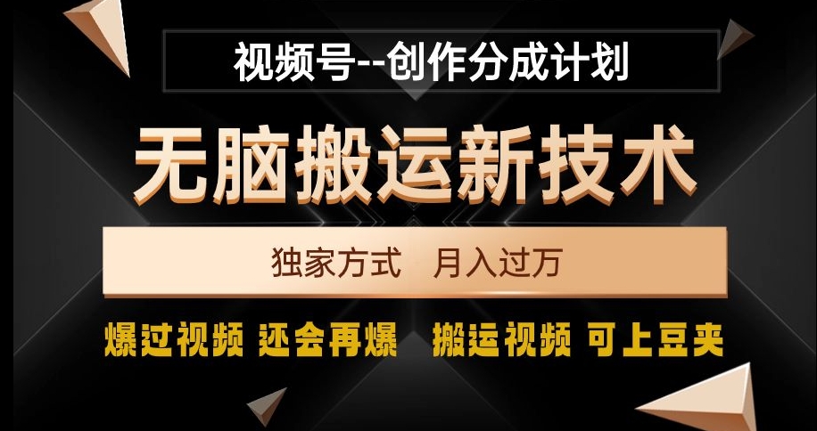 视频号无脑搬运新技术，破原创壕流量，独家方式，爆过视频，还会再爆【揭秘】-创业资源网