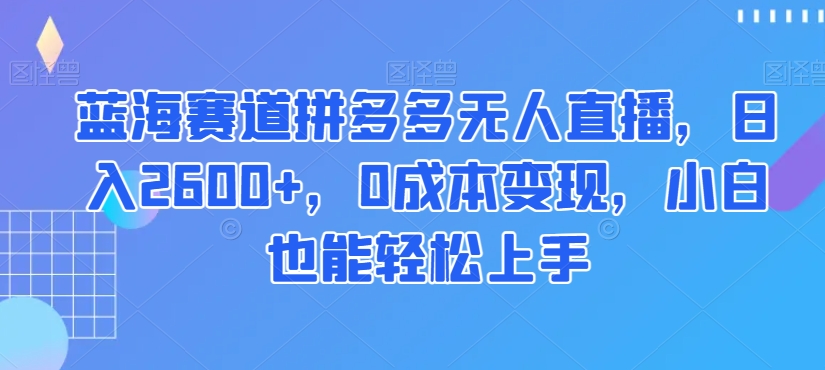 蓝海赛道拼多多无人直播，日入2600+，0成本变现，小白也能轻松上手【揭秘】-创业资源网