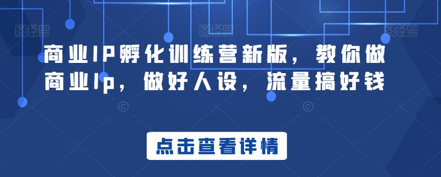 商业IP孵化训练营新版，教你做商业Ip，做好人设，流量搞好钱-创业资源网