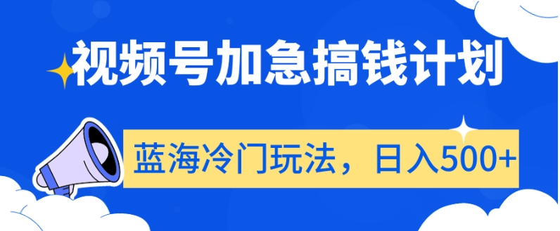 视频号加急搞钱计划，蓝海冷门玩法，日入500+【揭秘】-创业资源网