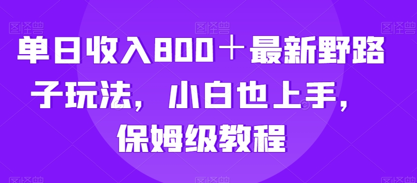 单日收入800＋最新野路子玩法，小白也上手，保姆级教程-创业资源网