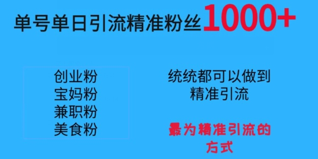 单号单日引流精准粉丝1000+，最为精准引流的方式-创业资源网