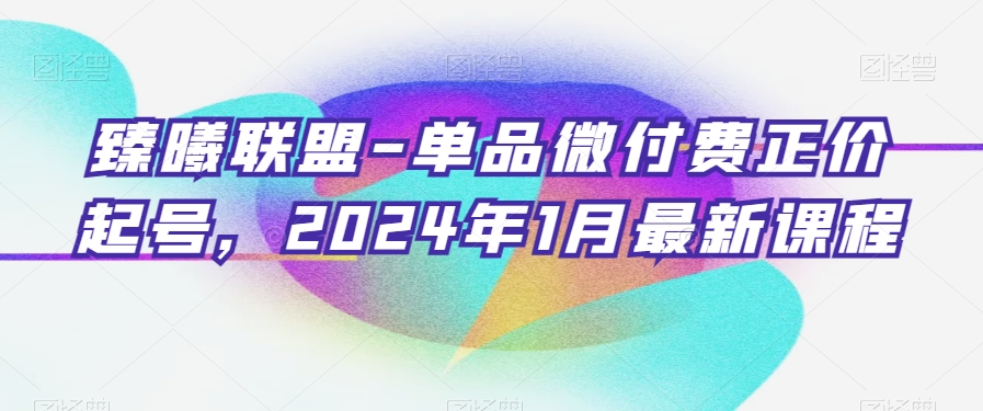 臻曦联盟-单品微付费正价起号，2024年1月最新课程-创业资源网