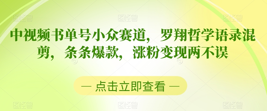 中视频书单号小众赛道，罗翔哲学语录混剪，条条爆款，涨粉变现两不误【揭秘】-创业资源网