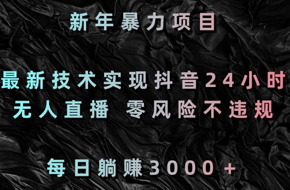 新年暴力项目，最新技术实现抖音24小时无人直播，零风险不违规，每日躺赚3000＋【揭秘】-创业资源网