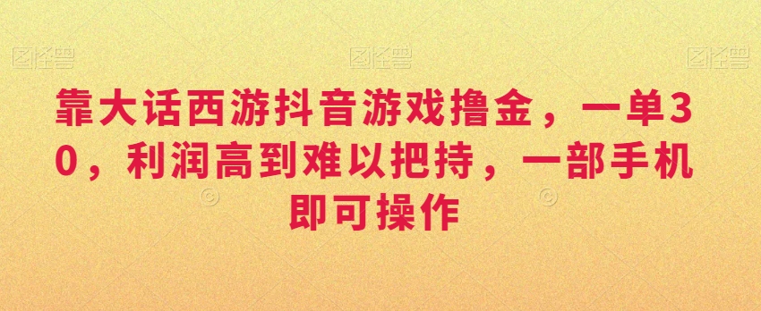 靠大话西游抖音游戏撸金，一单30，利润高到难以把持，一部手机即可操作，日入3000+【揭秘】-创业资源网