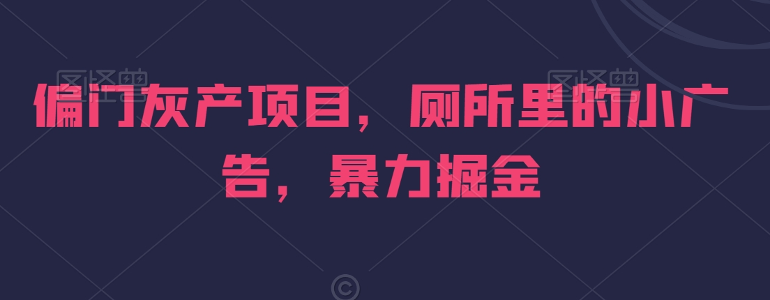 偏门灰产项目，厕所里的小广告，暴力掘金-创业资源网