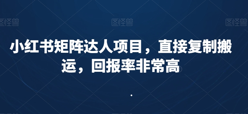 小红书矩阵达人项目，直接复制搬运，回报率非常高-创业资源网