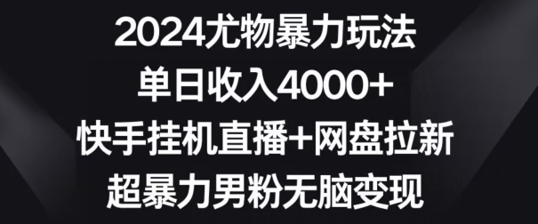 2024尤物暴力玩法，单日收入4000+，快手挂机直播+网盘拉新，超暴力男粉无脑变现【揭秘】-创业资源网