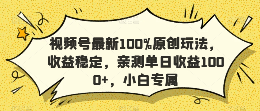 视频号最新100%原创玩法，收益稳定，亲测单日收益1000+，小白专属【揭秘】-创业资源网