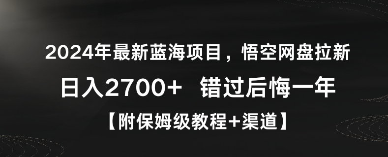 2024年最新蓝海项目，悟空网盘拉新，日入2700+错过后悔一年【附保姆级教程+渠道】【揭秘】-创业资源网