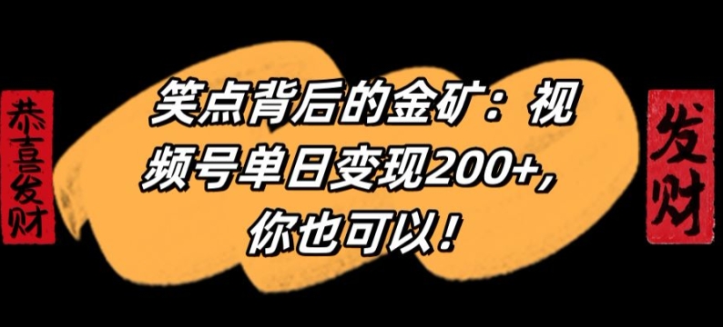 笑点背后的金矿：视频号单日变现200+，你也可以-创业资源网