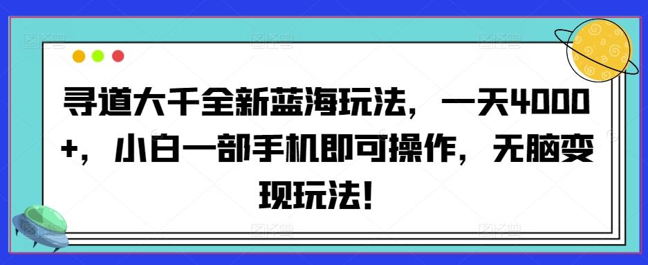 寻道大千全新蓝海玩法，一天4000+，小白一部手机即可操作，无脑变现玩法！-创业资源网