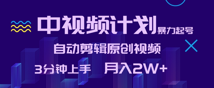 中视频计划暴力起号，自动剪辑原创视频，3分钟上手，月入2W+【揭秘】-创业资源网