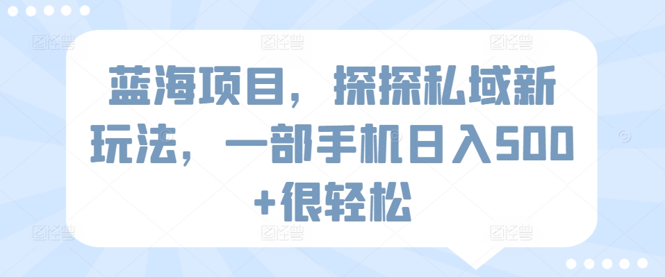 蓝海项目，探探私域新玩法，一部手机日入500+很轻松【揭秘】-创业资源网