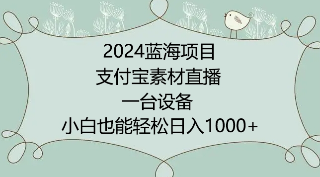 2024年蓝海项目，支付宝素材直播，无需出境，小白也能日入1000+ ，实操教程【揭秘】-创业资源网