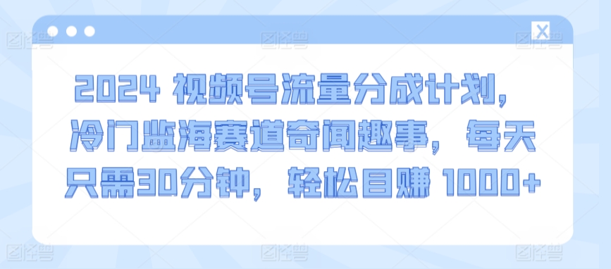 2024视频号流量分成计划，冷门监海赛道奇闻趣事，每天只需30分钟，轻松目赚 1000+【揭秘】-创业资源网