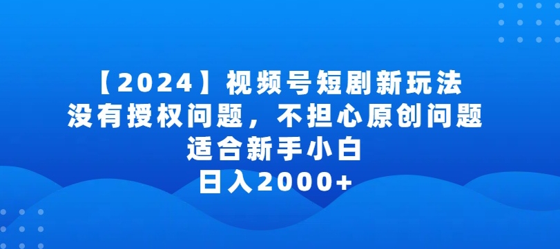 2024视频号短剧玩法，没有授权问题，不担心原创问题，适合新手小白，日入2000+【揭秘】-创业资源网