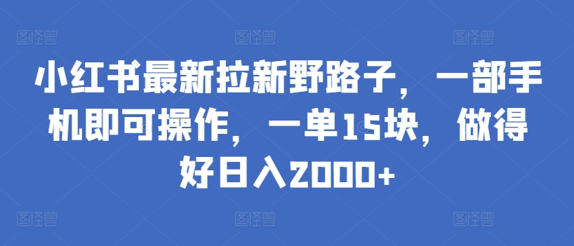 小红书最新拉新野路子，一部手机即可操作，一单15块，做得好日入2000+【揭秘】-创业资源网